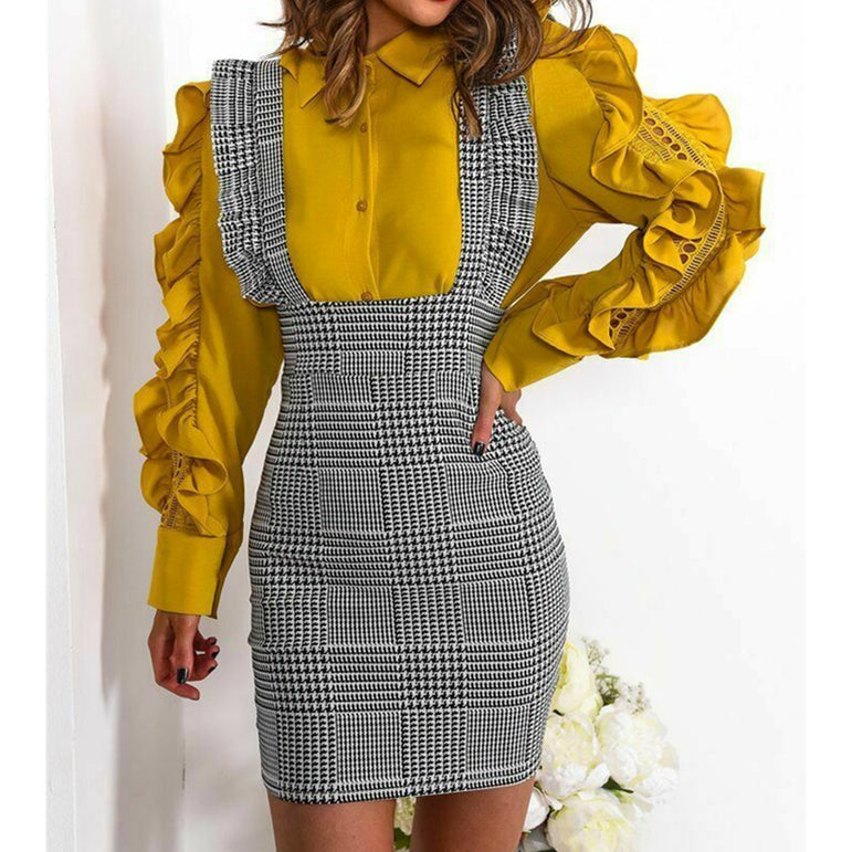 Frill Ruffle Pinafore High Waist Party Mini Dress