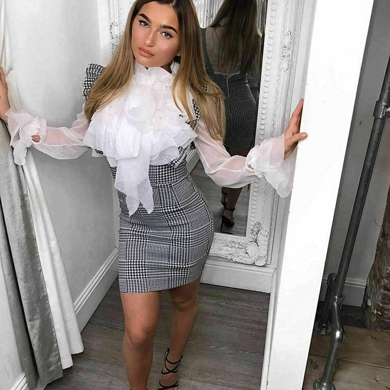 Frill Ruffle Pinafore High Waist Party Mini Dress