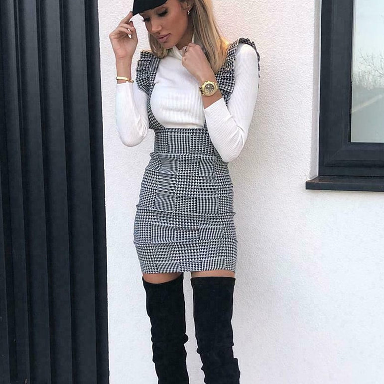 Frill Ruffle Pinafore High Waist Party Mini Dress