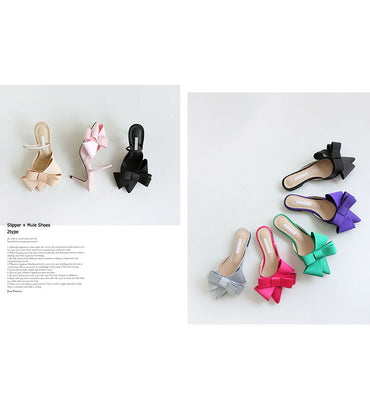 Korean silk satin Pointed bow tie slippers