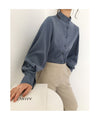 Vintage Lantern Sleeve Thicken Women Shirt Blouses