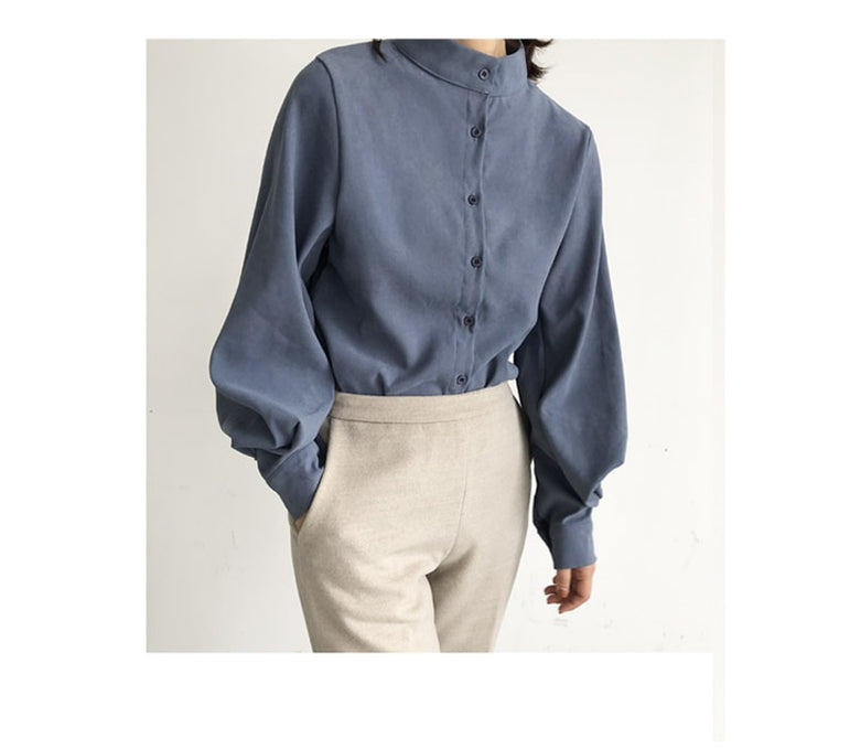 Vintage Lantern Sleeve Thicken Women Shirt Blouses