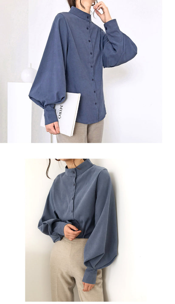 Vintage Lantern Sleeve Thicken Women Shirt Blouses