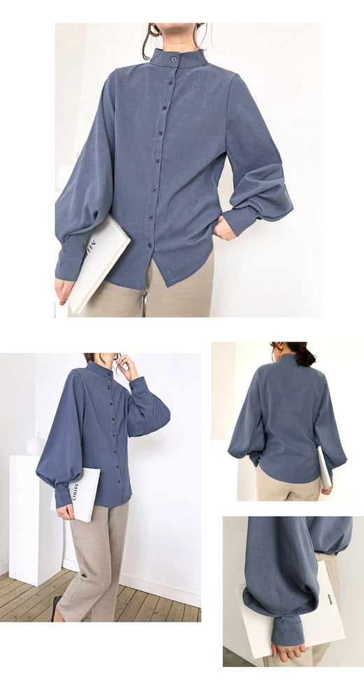 Vintage Lantern Sleeve Thicken Women Shirt Blouses