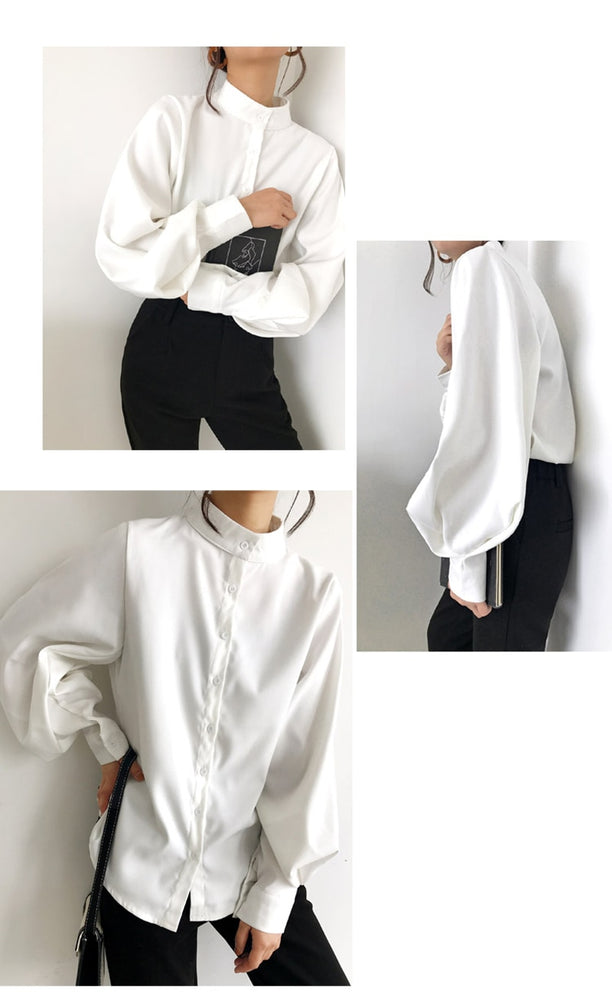Vintage Lantern Sleeve Thicken Women Shirt Blouses