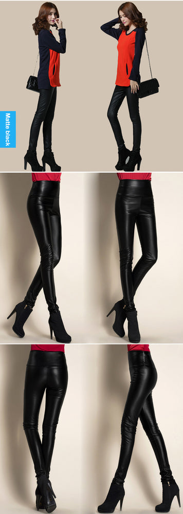 Autumn Winter Women Thin Velvet PU Leather Pants
