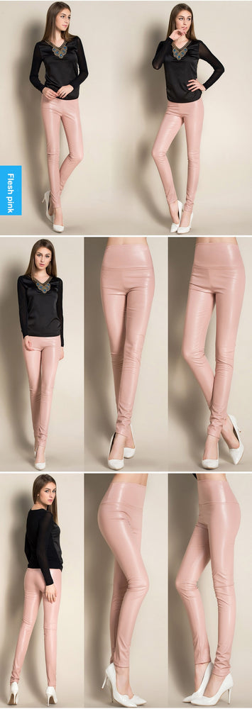 Autumn Winter Women Thin Velvet PU Leather Pants