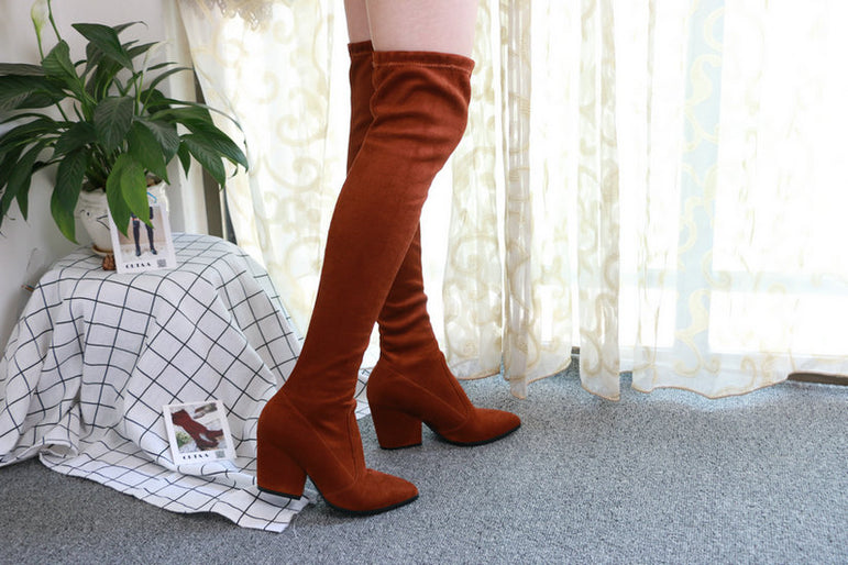 Over The Knee High Winter Shoes Pointed Toe Boots