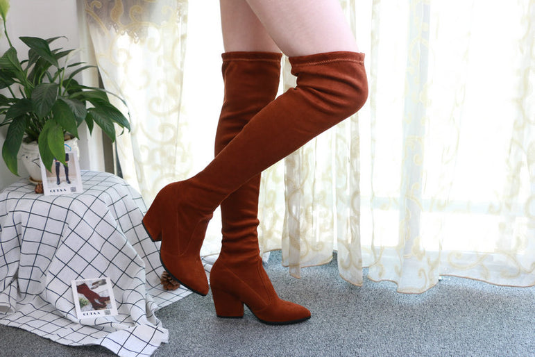 Over The Knee High Winter Shoes Pointed Toe Boots