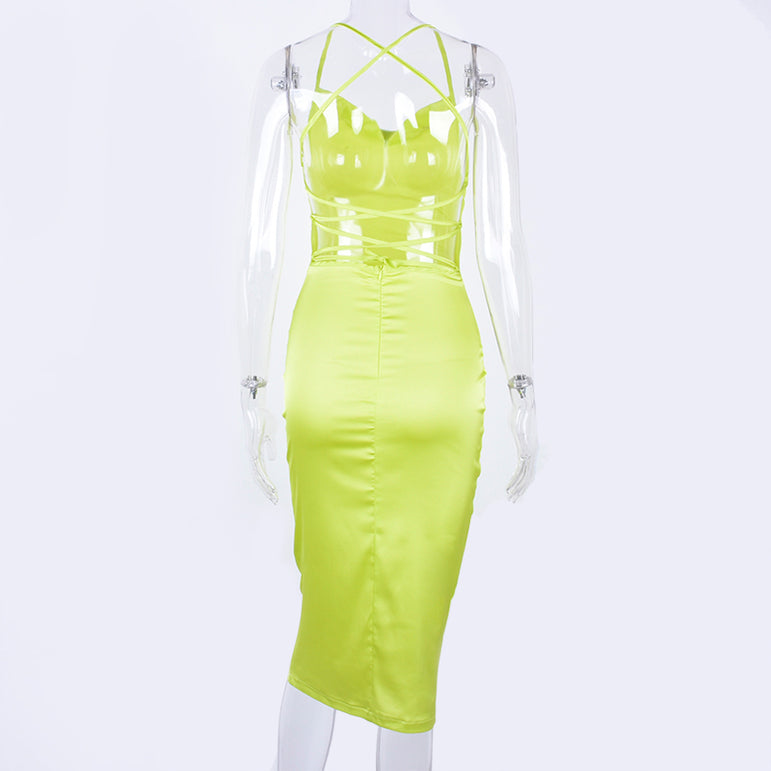 Satin lace up 2020 summer women bodycon