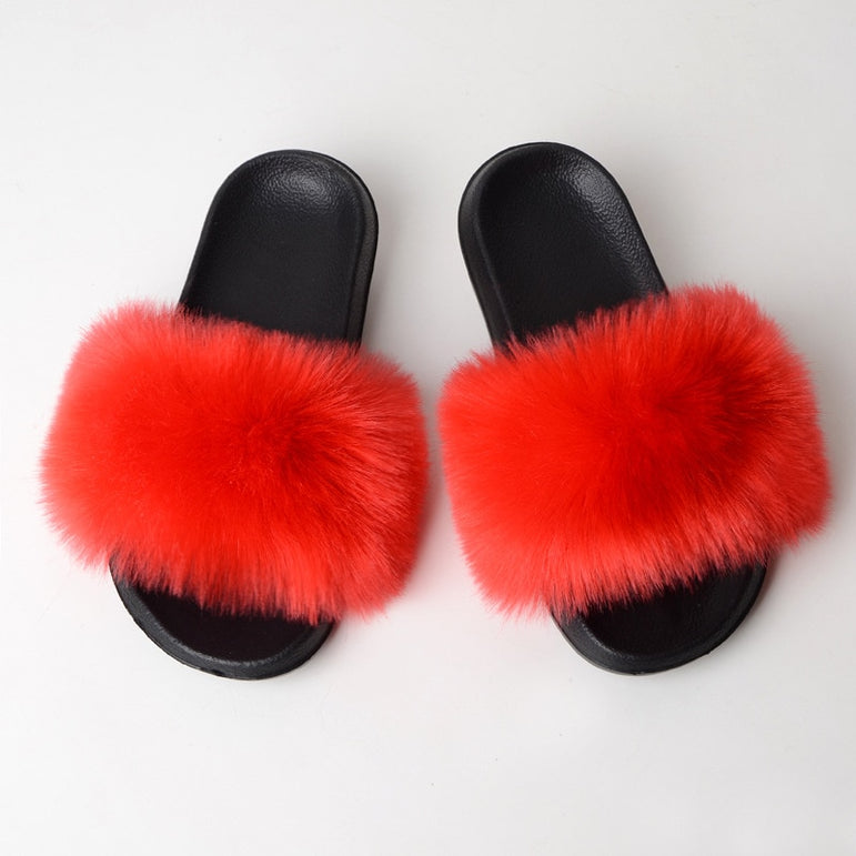 Warm Fur Slippers Women Faux Fox Fur Slides