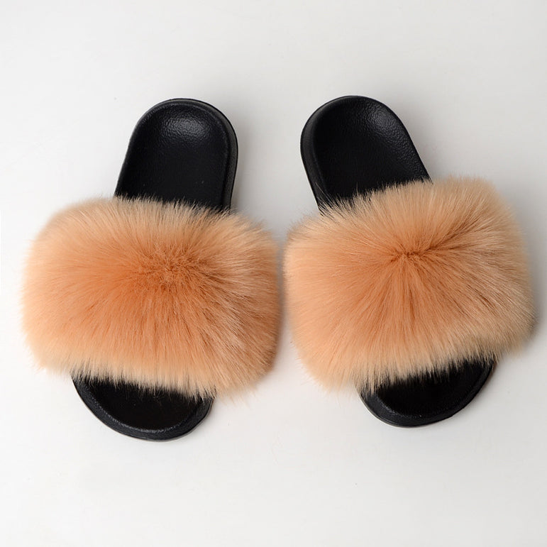 Warm Fur Slippers Women Faux Fox Fur Slides