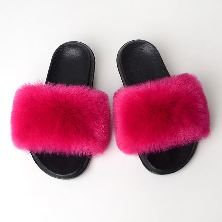 Warm Fur Slippers Women Faux Fox Fur Slides
