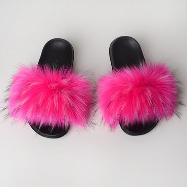 Warm Fur Slippers Women Faux Fox Fur Slides