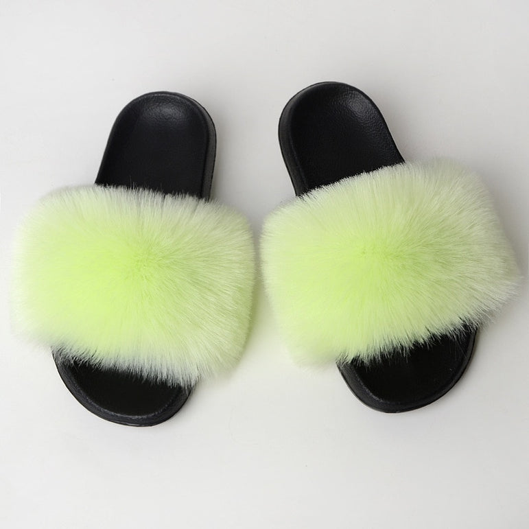 Warm Fur Slippers Women Faux Fox Fur Slides