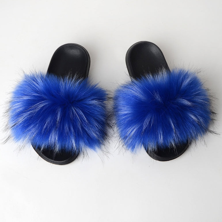 Warm Fur Slippers Women Faux Fox Fur Slides