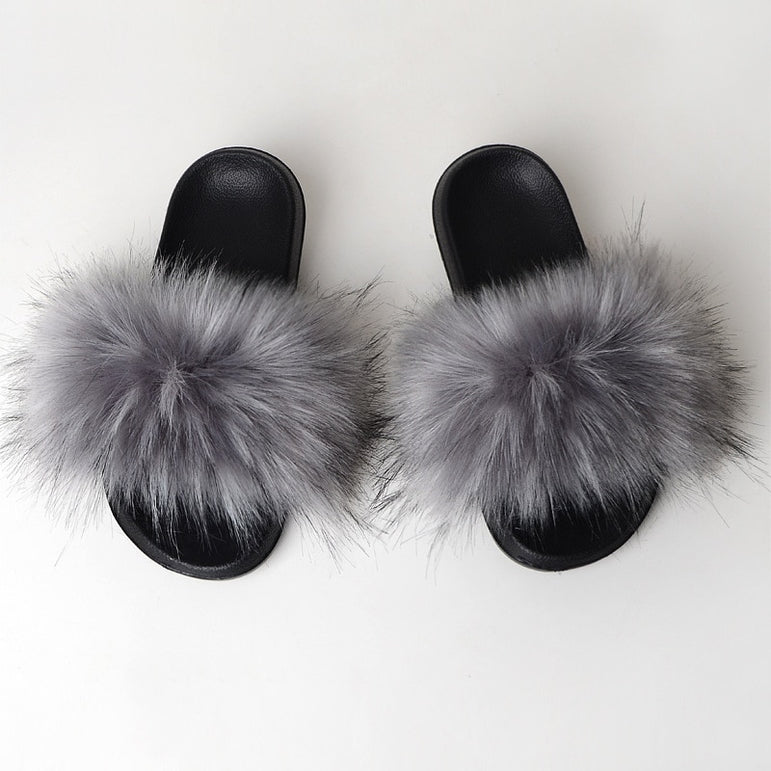 Warm Fur Slippers Women Faux Fox Fur Slides