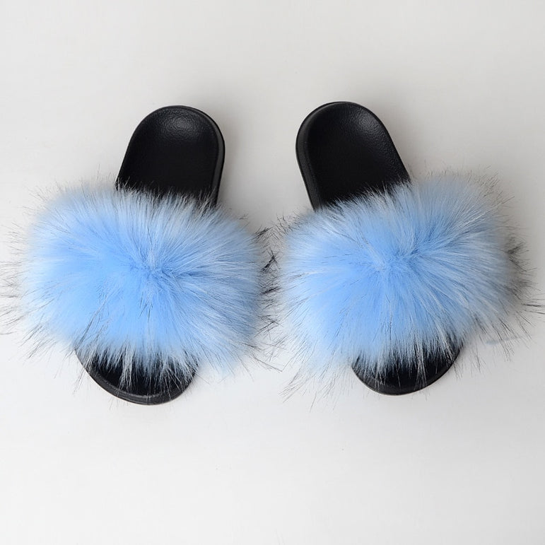 Warm Fur Slippers Women Faux Fox Fur Slides