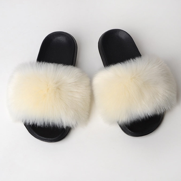Warm Fur Slippers Women Faux Fox Fur Slides
