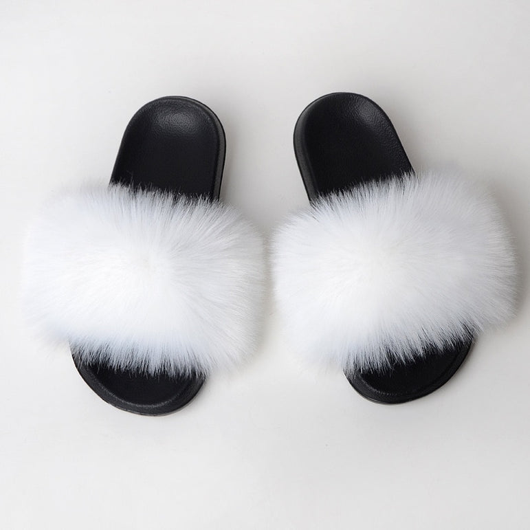 Warm Fur Slippers Women Faux Fox Fur Slides