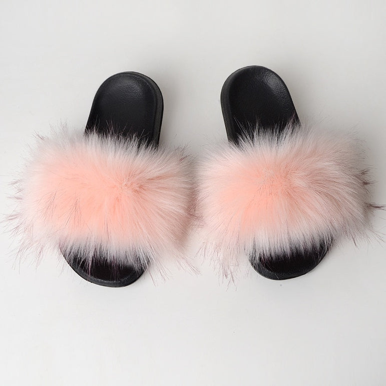 Warm Fur Slippers Women Faux Fox Fur Slides