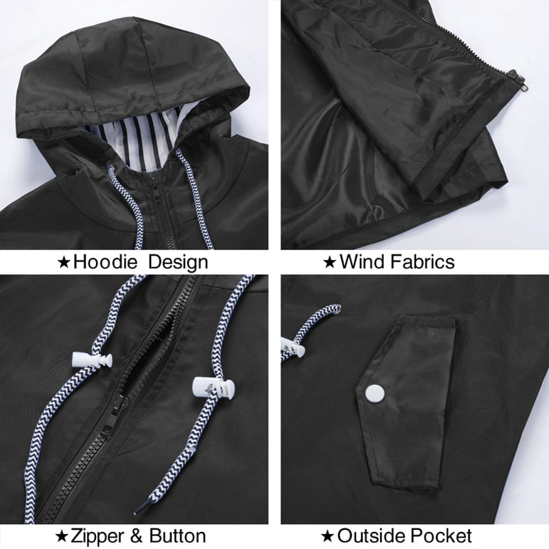 Women Windproof Long Hooded Jackets