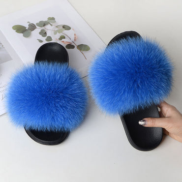 Warm Fox Fur Slippers For Women Slides Flip Flop