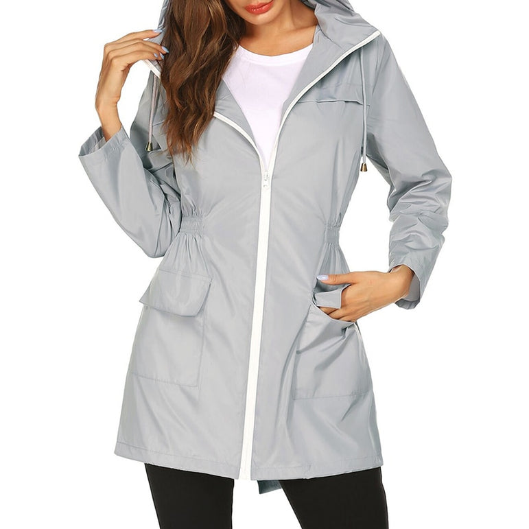 Women Windproof Long Hooded Jackets