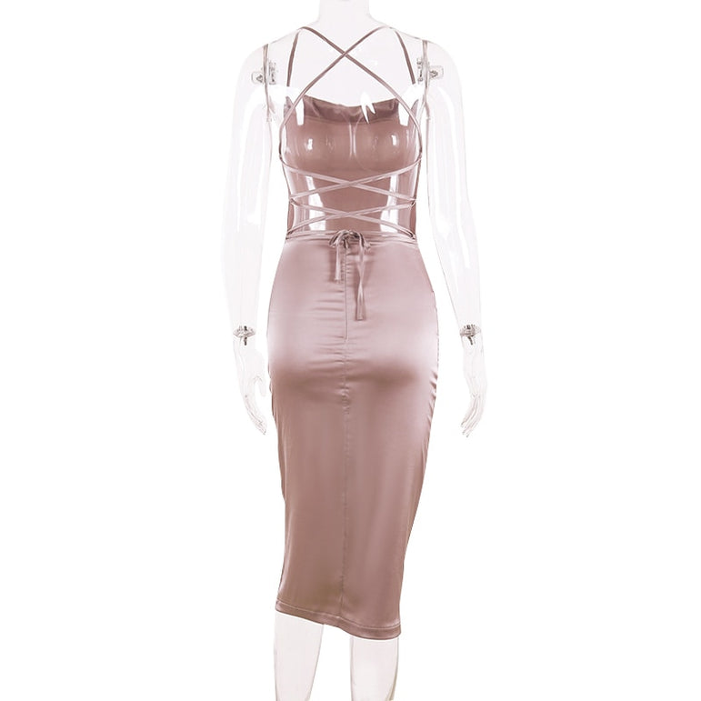 Satin lace up 2020 summer women bodycon