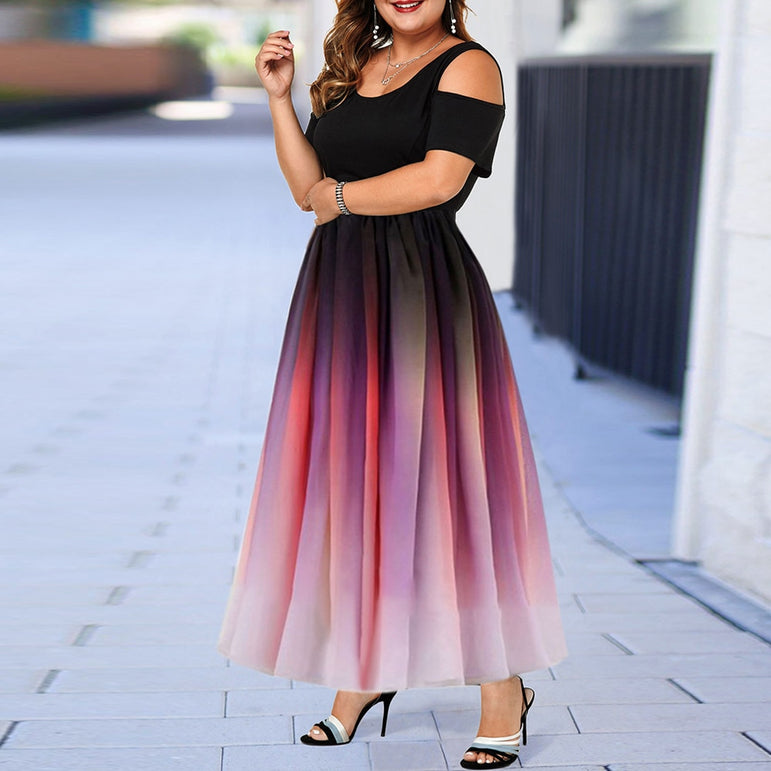 Summer Plus Size Hollow Gradient Maxi Dress