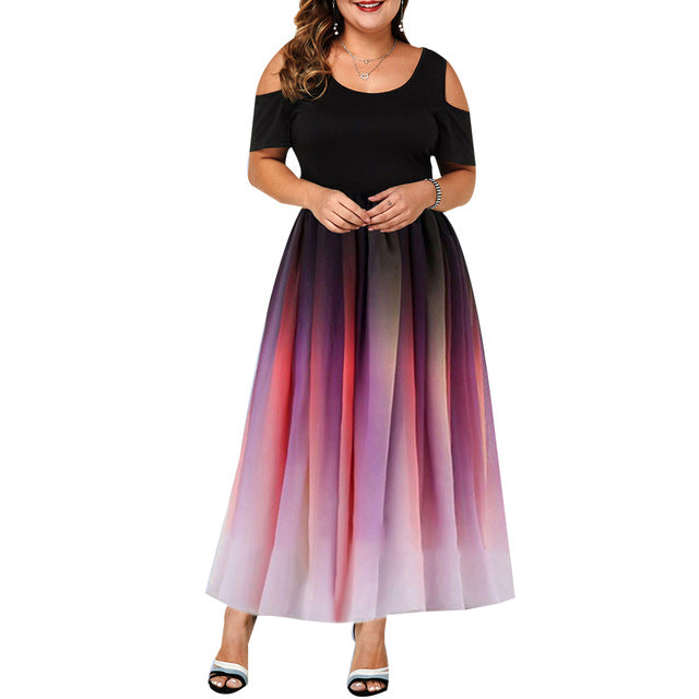 Summer Plus Size Hollow Gradient Maxi Dress