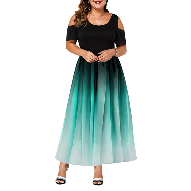 Summer Plus Size Hollow Gradient Maxi Dress
