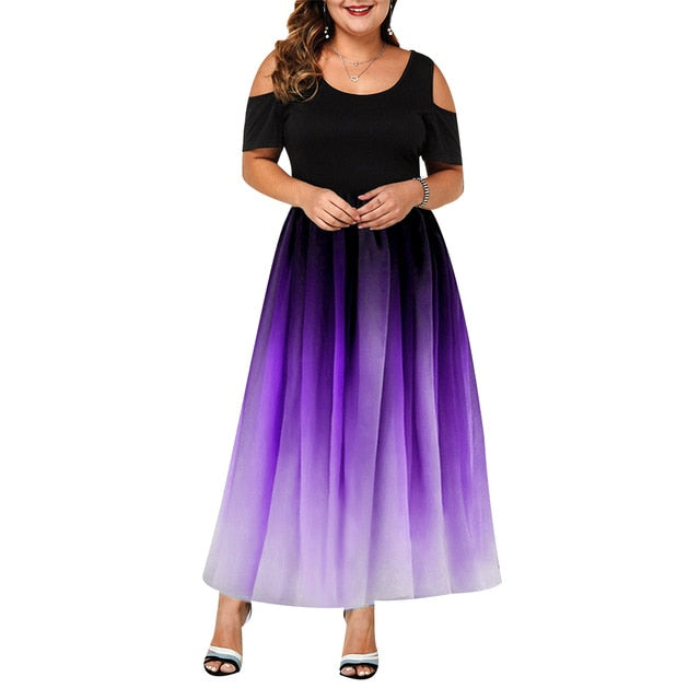 Summer Plus Size Hollow Gradient Maxi Dress