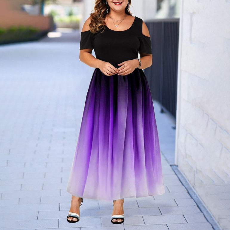 Summer Plus Size Hollow Gradient Maxi Dress