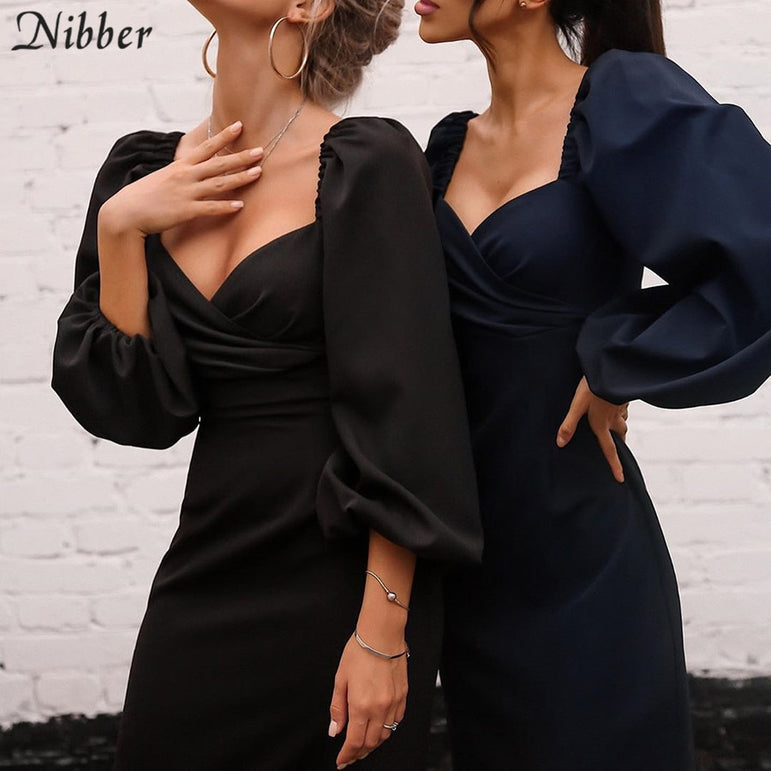 V Neck off shoulder Elegant midi dress
