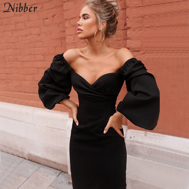 V Neck off shoulder Elegant midi dress