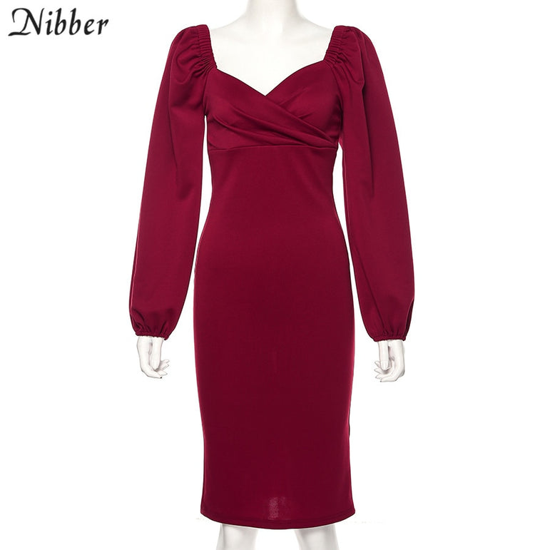 V Neck off shoulder Elegant midi dress