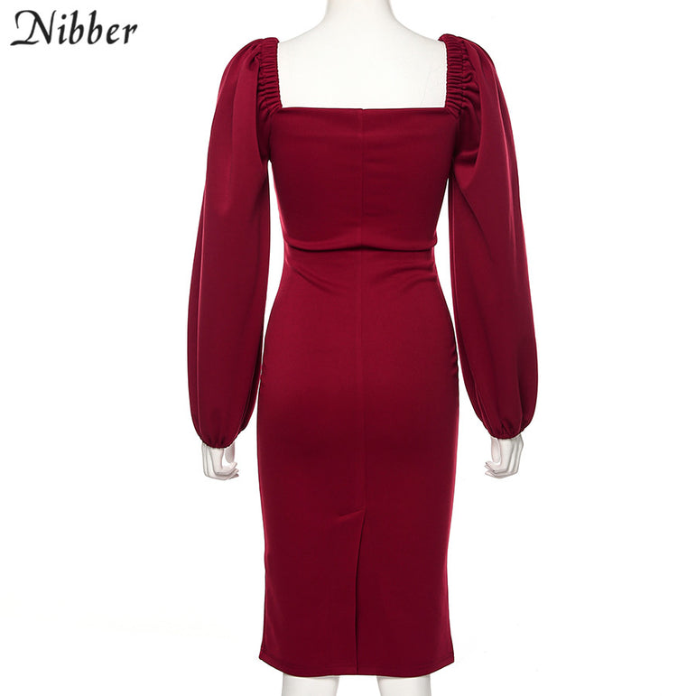 V Neck off shoulder Elegant midi dress
