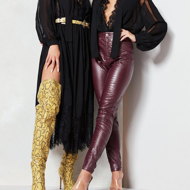 High Waist Pencil Faux Leather Pants Trousers