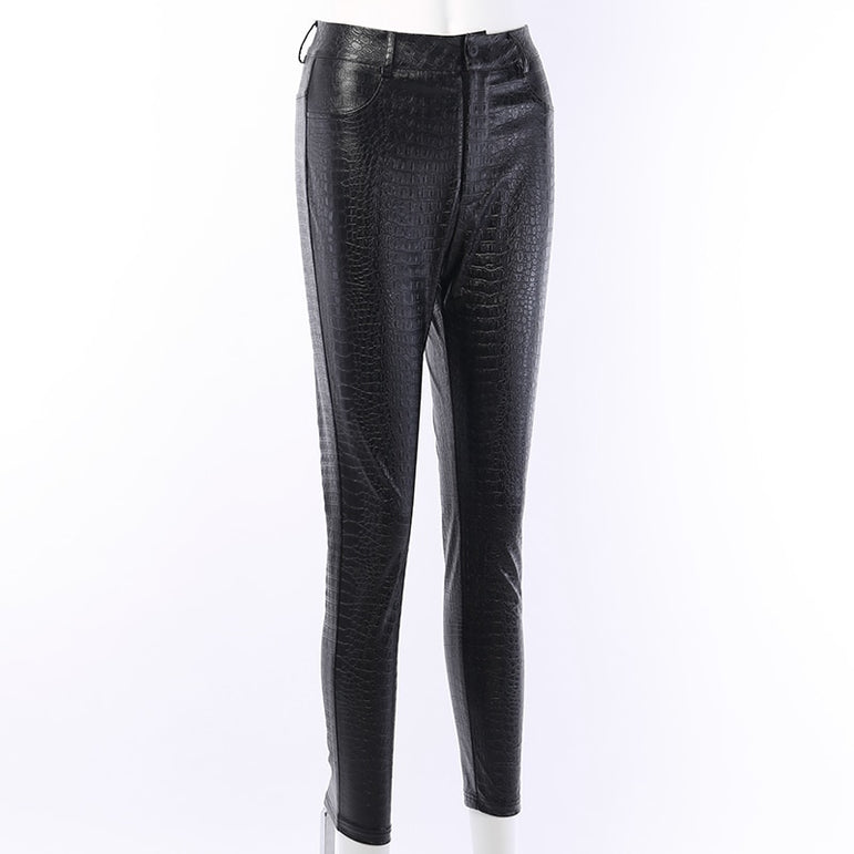 High Waist Pencil Faux Leather Pants Trousers