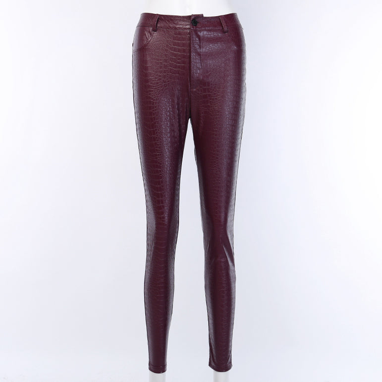High Waist Pencil Faux Leather Pants Trousers