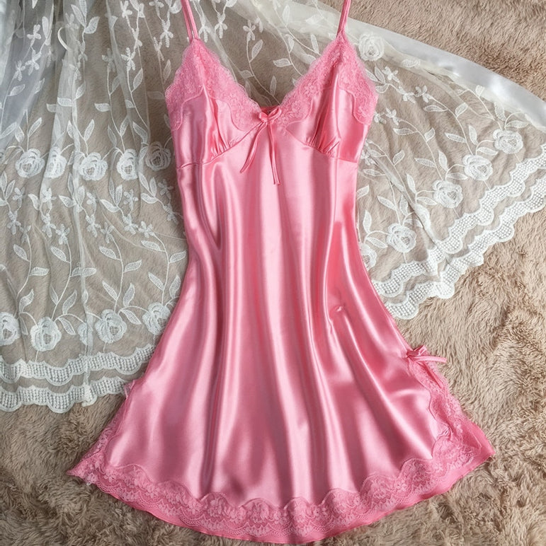 Nightdress Sexy Soft Comfortable Satin Lace mini dress