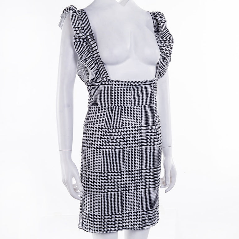 Frill Ruffle Pinafore High Waist Party Mini Dress