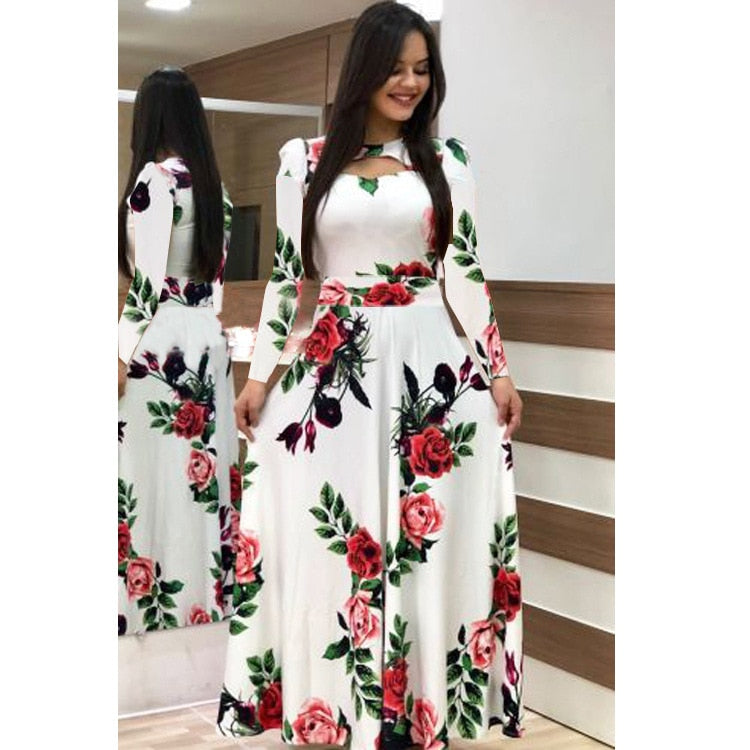 Elegant Spring Autumn Casual Bohmia Flower Maxi Dresses