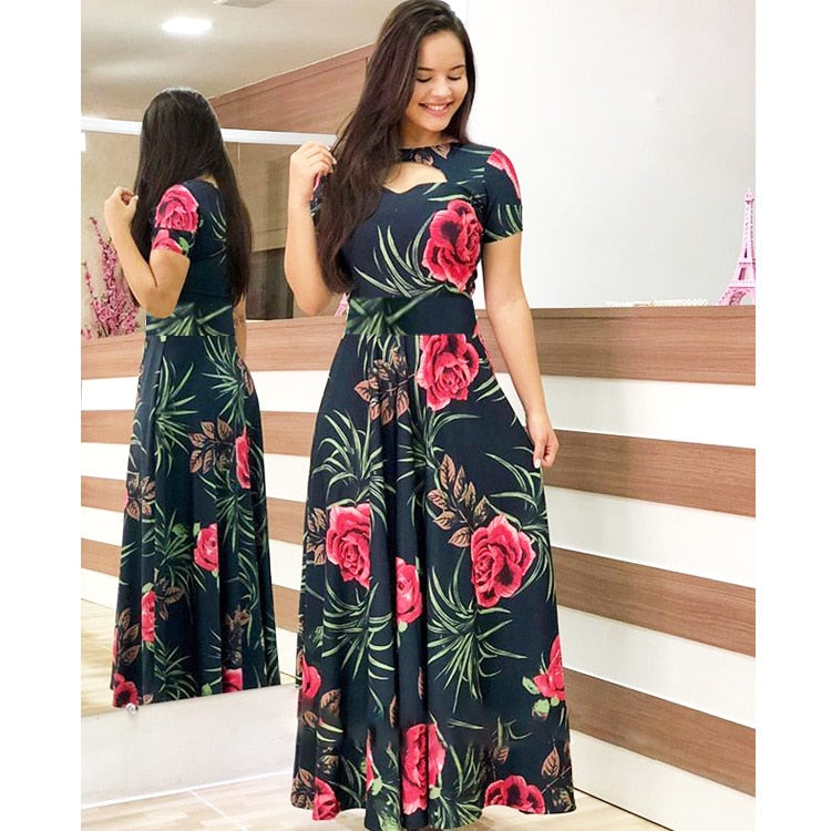 Elegant Spring Autumn Casual Bohmia Flower Maxi Dresses