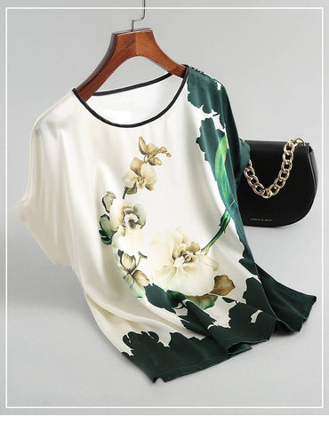 Women Silk Satin Plus Size Floral Blouse