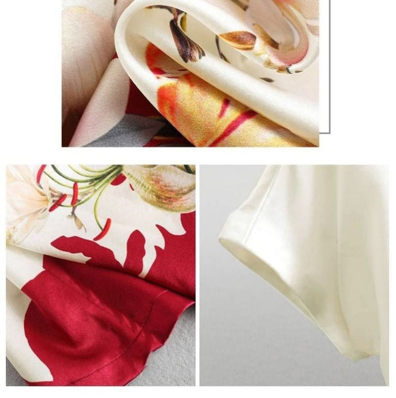 Women Silk Satin Plus Size Floral Blouse