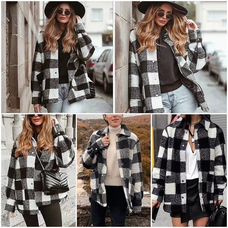 Vintage Women Elegant Plaid Jackets