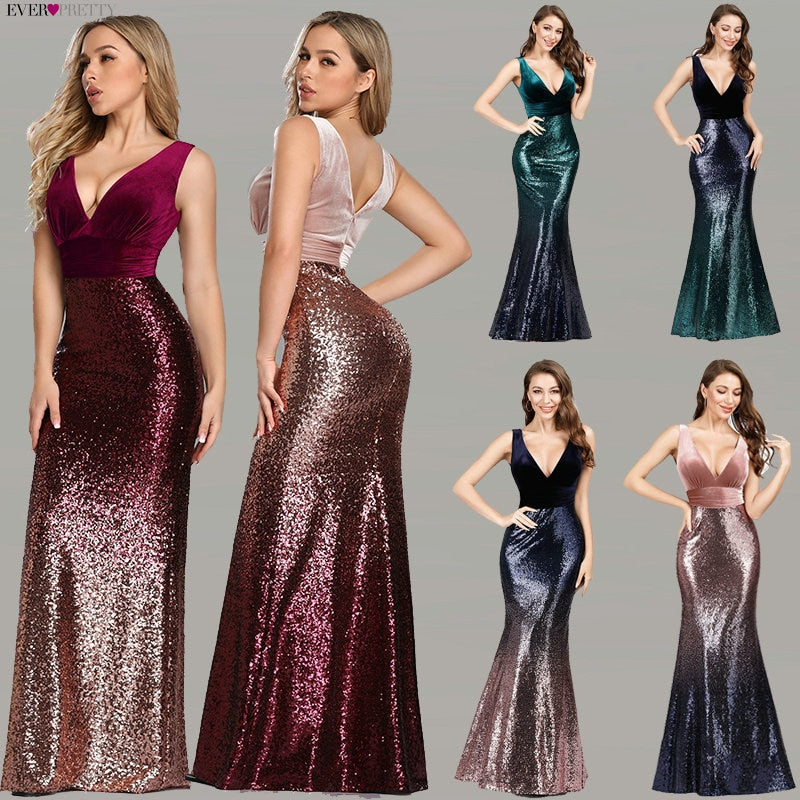 Sleeveless Mermaid Burgundy Long Evening Dresses
