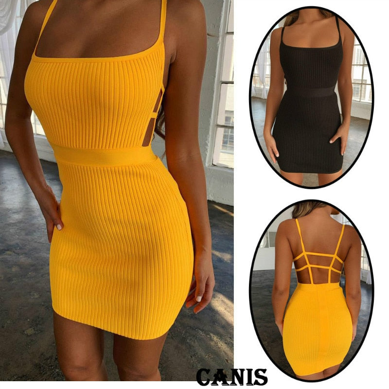 Bandage Hollow Out Sleeveless Backless Club Dress